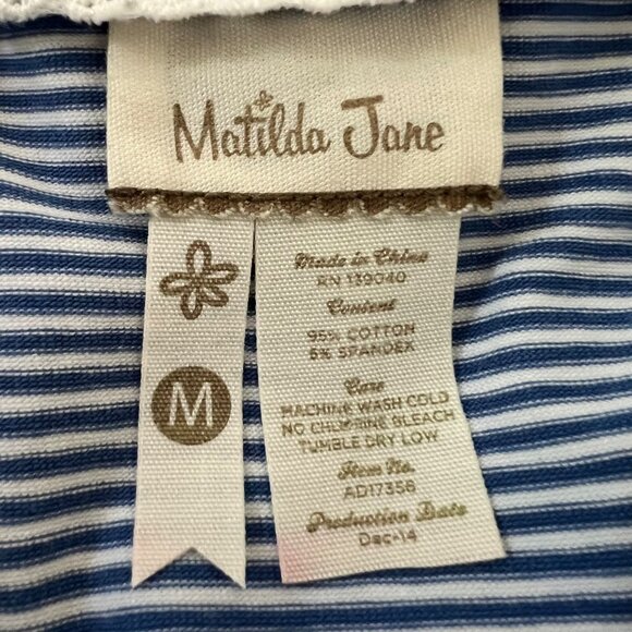 Matilda Jane Womens Between the Lines Blue Striped Dress Fit Flare size Medium - Picture 12 of 13